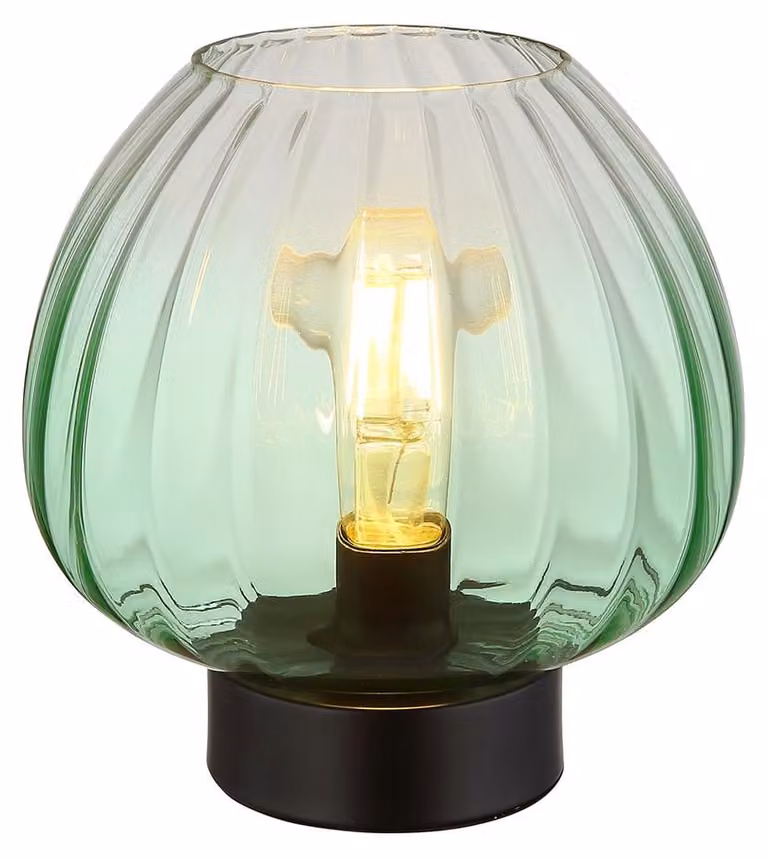 Lampada da tavolo a LED, metallo, nera, vetro, verde, diametro 23 cm