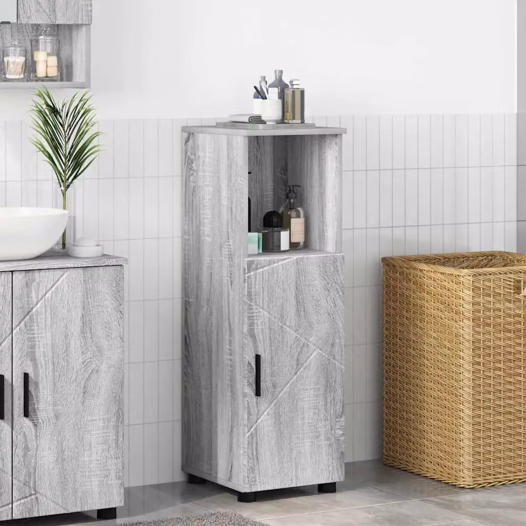 Mobile da bagno vidaXL Grigio Sonoma con ante a battente e ripiani, L: 30 cm, P: 35 cm, H: 95 cm