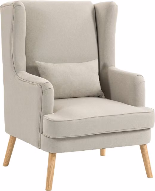 Poltrona HOMCOM in tessuto beige con schienale alto, cuscino lombare integrato e gambe in legno per il tuo soggiorno – 1