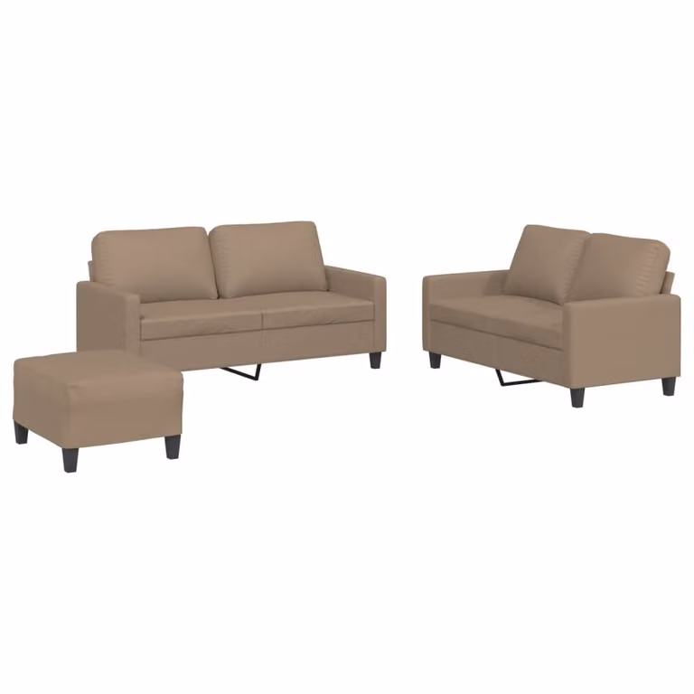 Set di Divani 3 pz con Cuscini cappuccino in Pelle finta
