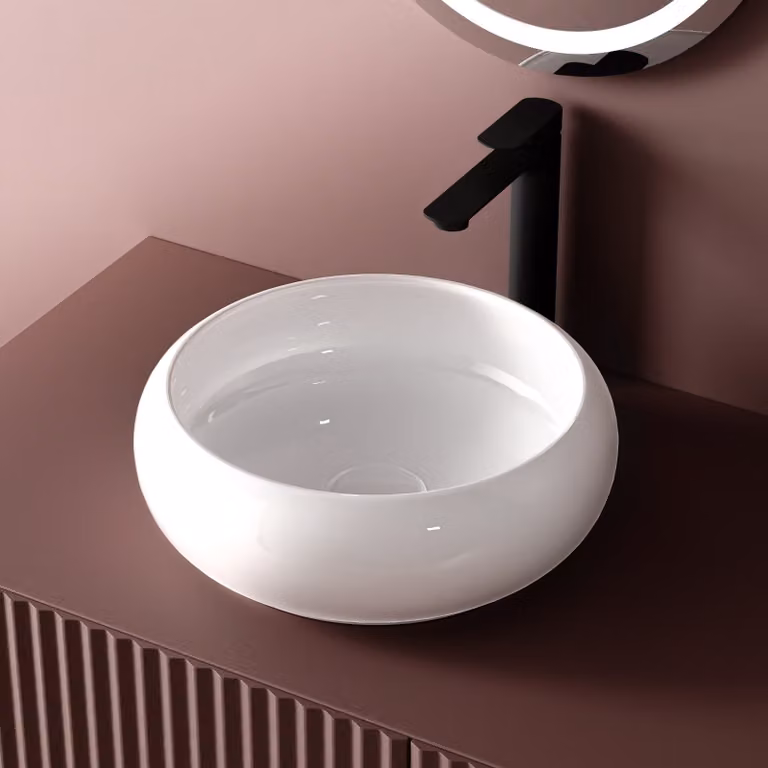 Lavabo EMKE Design rotondo - lavabo da appoggio in Vetroceramica 36 x 36 x 12 cm, bianco, design lussuoso per bagno e WC ospiti