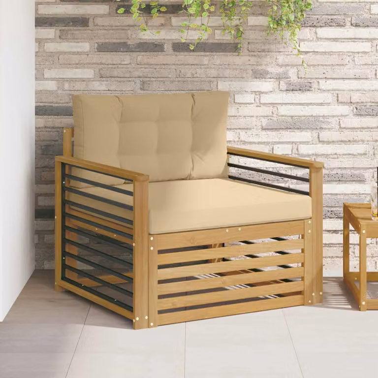 vidaXL Divano da esterno moderno in legno di acacia con cuscini bianchi e beige
