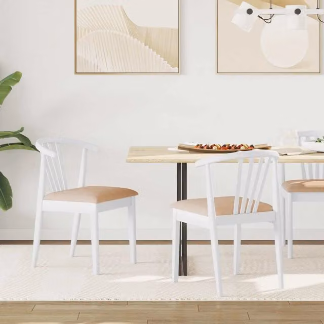 Set di 2 sedie da pranzo vidaXL in legno di gomma massiccio bianco e marrone con seduta in tessuto stile vintage