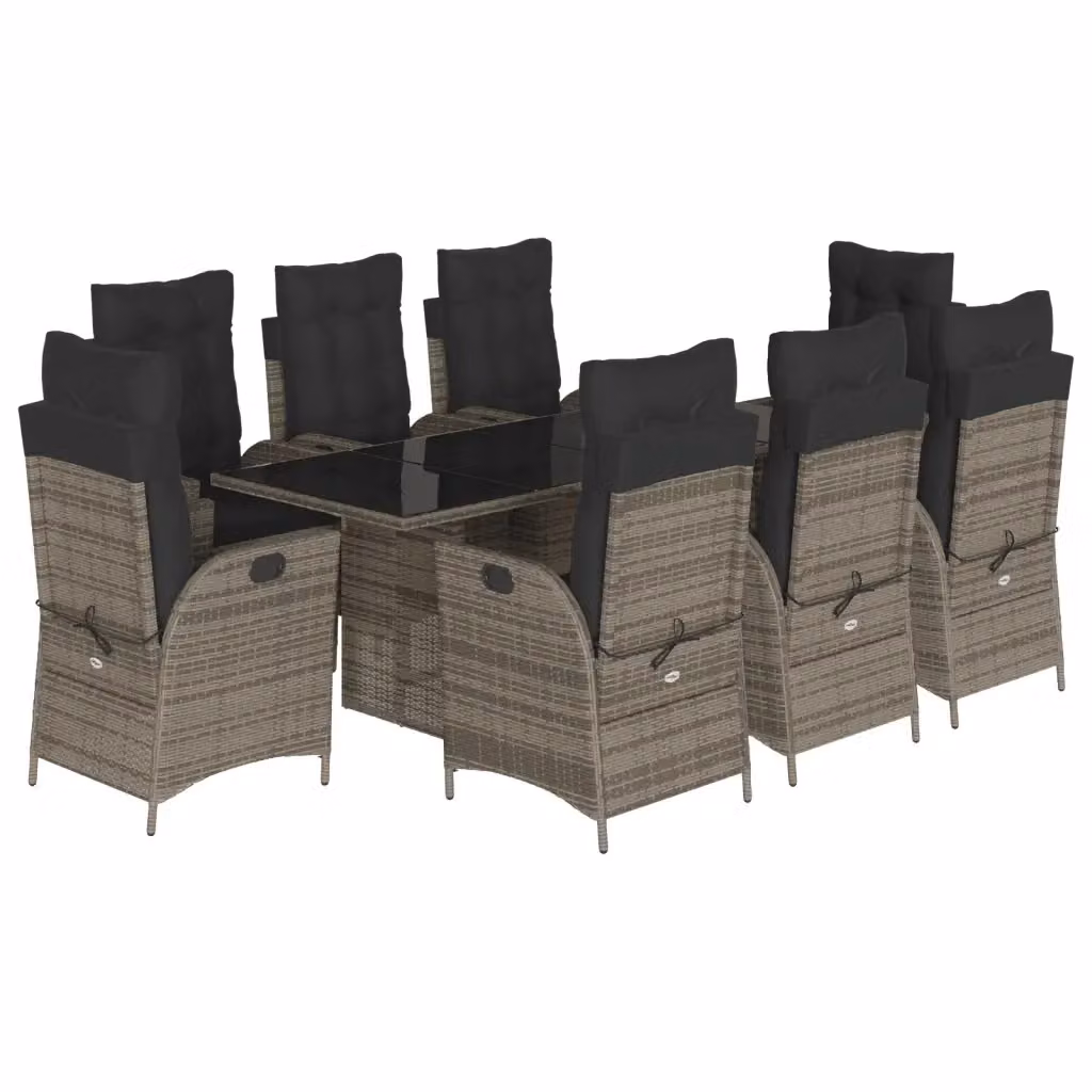 Set da pranzo da giardino vidaXL in polyrattan grigio con 9 pezzi e piano in vetro – 2