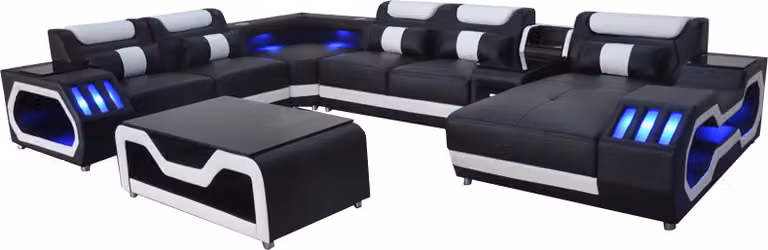 Design Leder Polster Sitz Ecke Leder Eck Landschaft Zimmer Wohn Sofa +USB