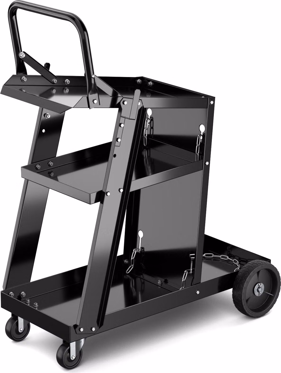 Carrello per saldatura COSTWAY con 3 ripiani e catene antiribaltamento, carrello per attrezzature di saldatura in metallo per attrezzature di saldatura TIG MIG e tagliatrici al plasma