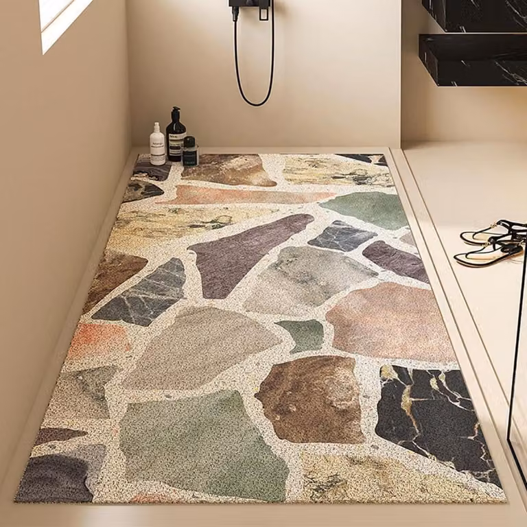 Tappetino da doccia/vasca da bagno, 90x150 cm, antiscivolo, in PVC, motivo pietra, con elevata permeabilità all'acqua