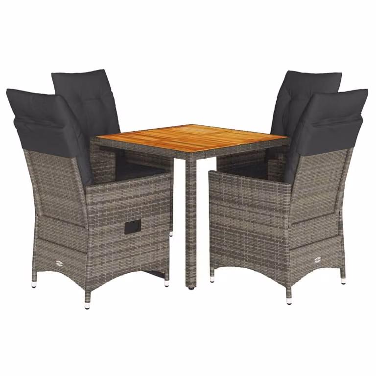 Set da Pranzo da Giardino 5 pz con Cuscini in Polyrattan Grigio