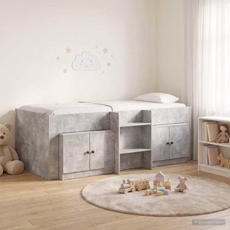 Maison Exclusive - Struttura letto a soppalco con armadio, 3 pezzi, colore grigio cemento, realizzata in materiale composito di legno