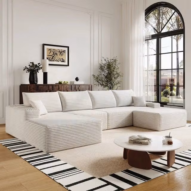 Divano angolare Chaise Longue ¨C Minimal ¨C Bianco velluto L 340cm