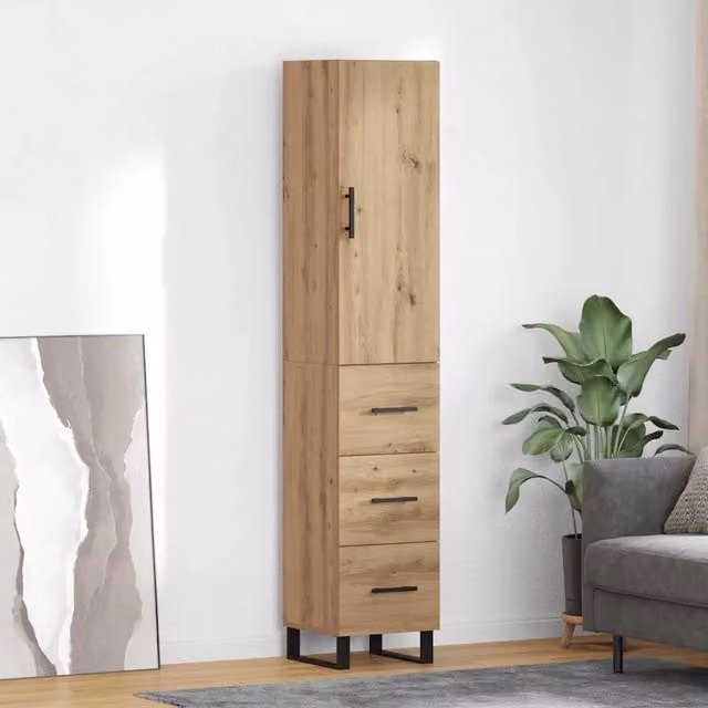 Credenza moderna in legno color rovere marrone vidaXL L/P/H: 34,5 x 34 x 180 cm