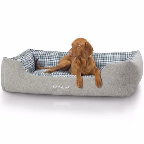 Cuccia per cani Knuffelwuff Lennard in velluto con motivo a quadri XXL 120 x 85 cm grigio/verde