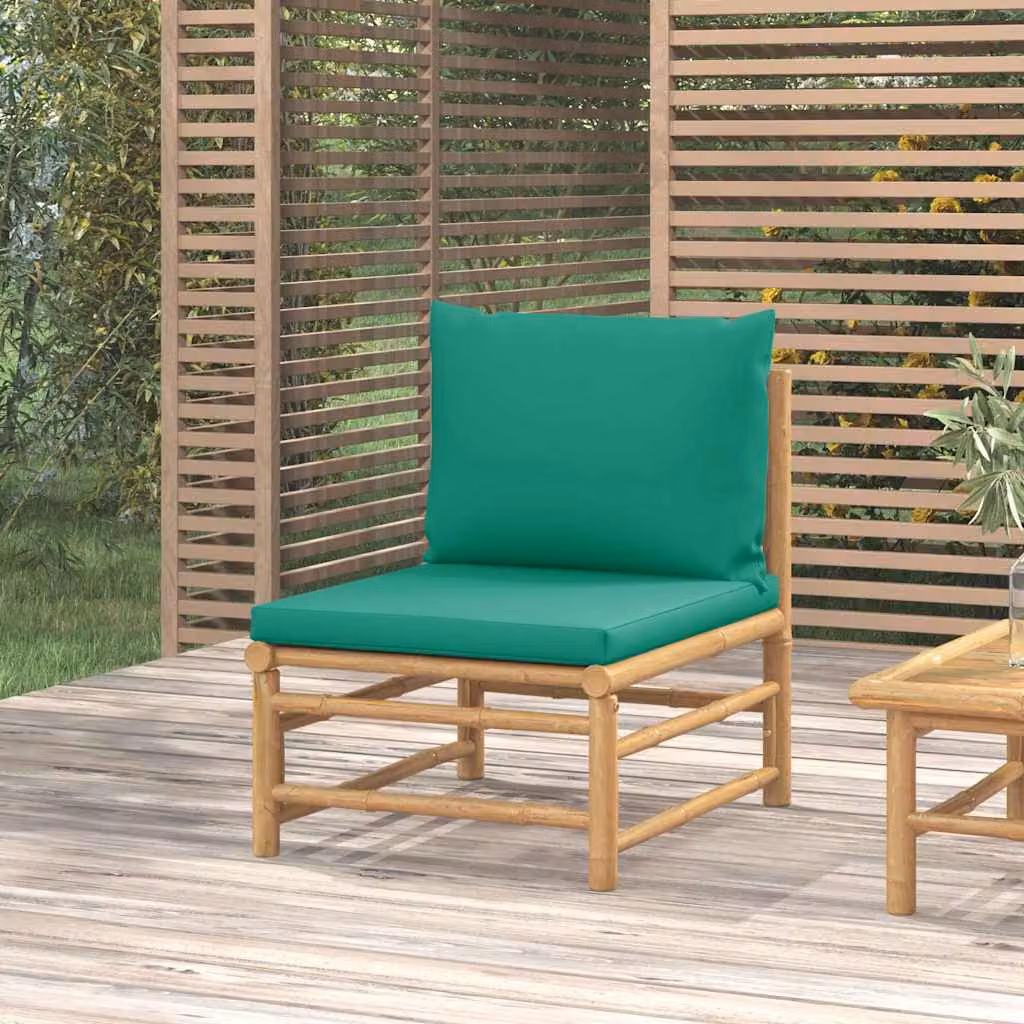 vidaXL Divano da Giardino Moderno in Bambù con Cuscini Verdi e Imbottitura in Schiuma