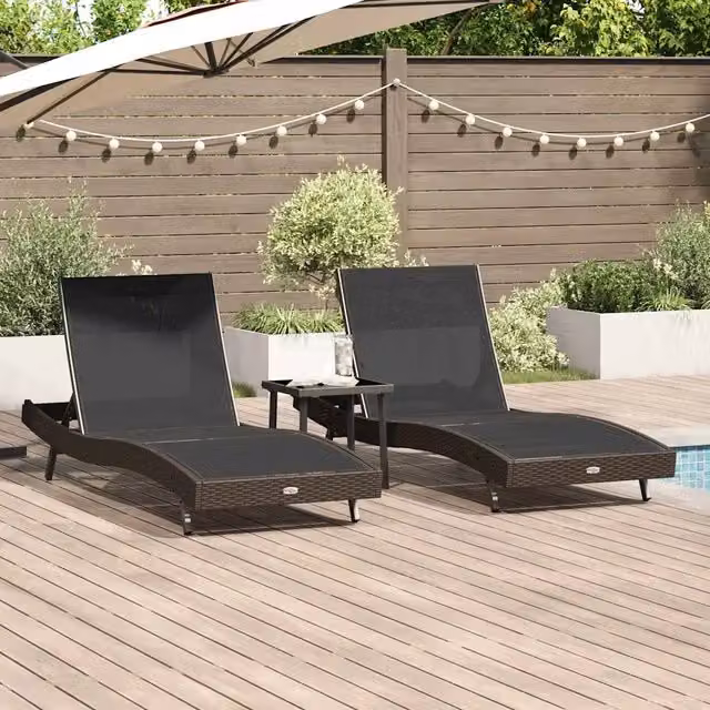 Lettino da sole 3 pz polyrattan Marrone 3381202
