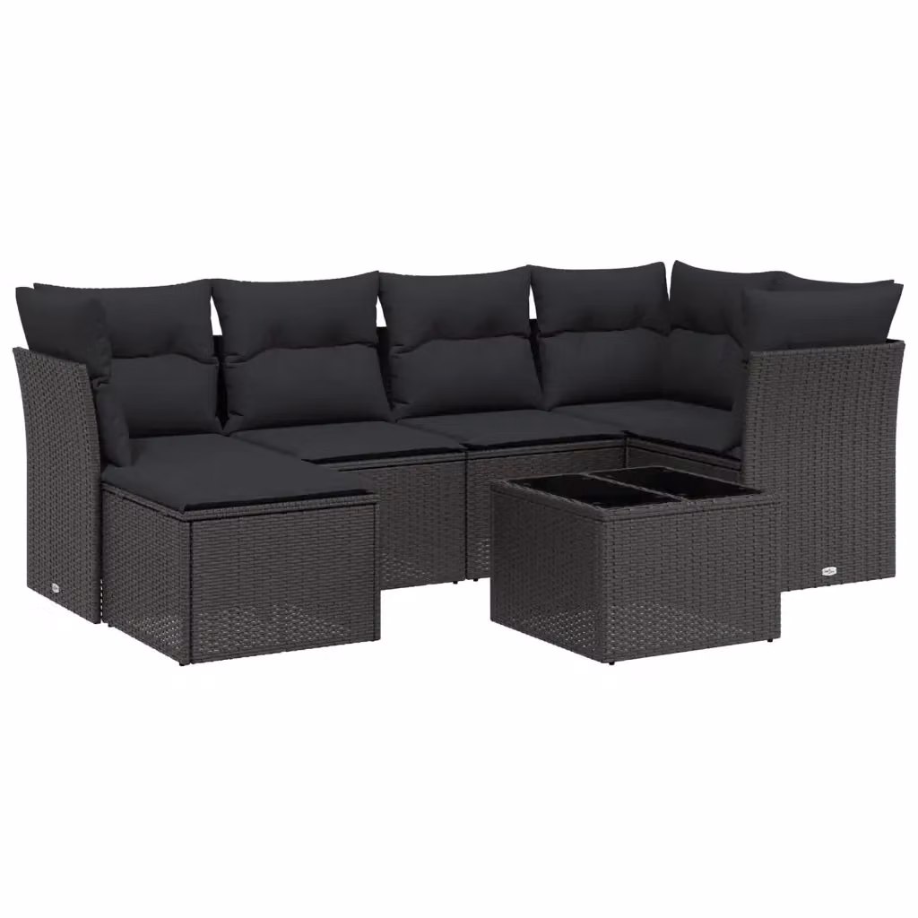 vidaXL Set Divani da Giardino a L con Cuscini 7pz Nero in Polyrattan e Acciaio – 2