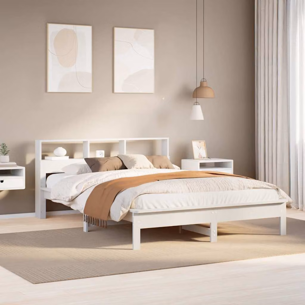 vidaXL Letto in Legno di Pino Massello Bianco con Doghe Fisse L/P: 160 x 200 cm – 1