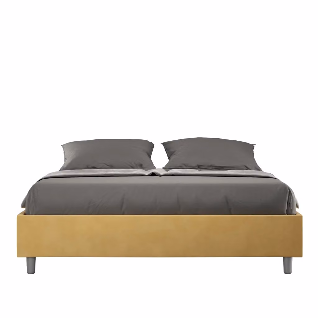Letto matrimoniale king size con contenitore Ityhome Azelia imbottito in microfibra giallo L 170 cm x P 200 cm – 2