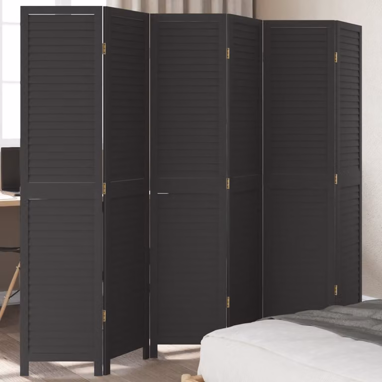 Divisorio Ambienti vidaXL con 6 Pannelli in Legno Massello di Paulownia Nero Opaco H: 180 cm, L: 215 cm