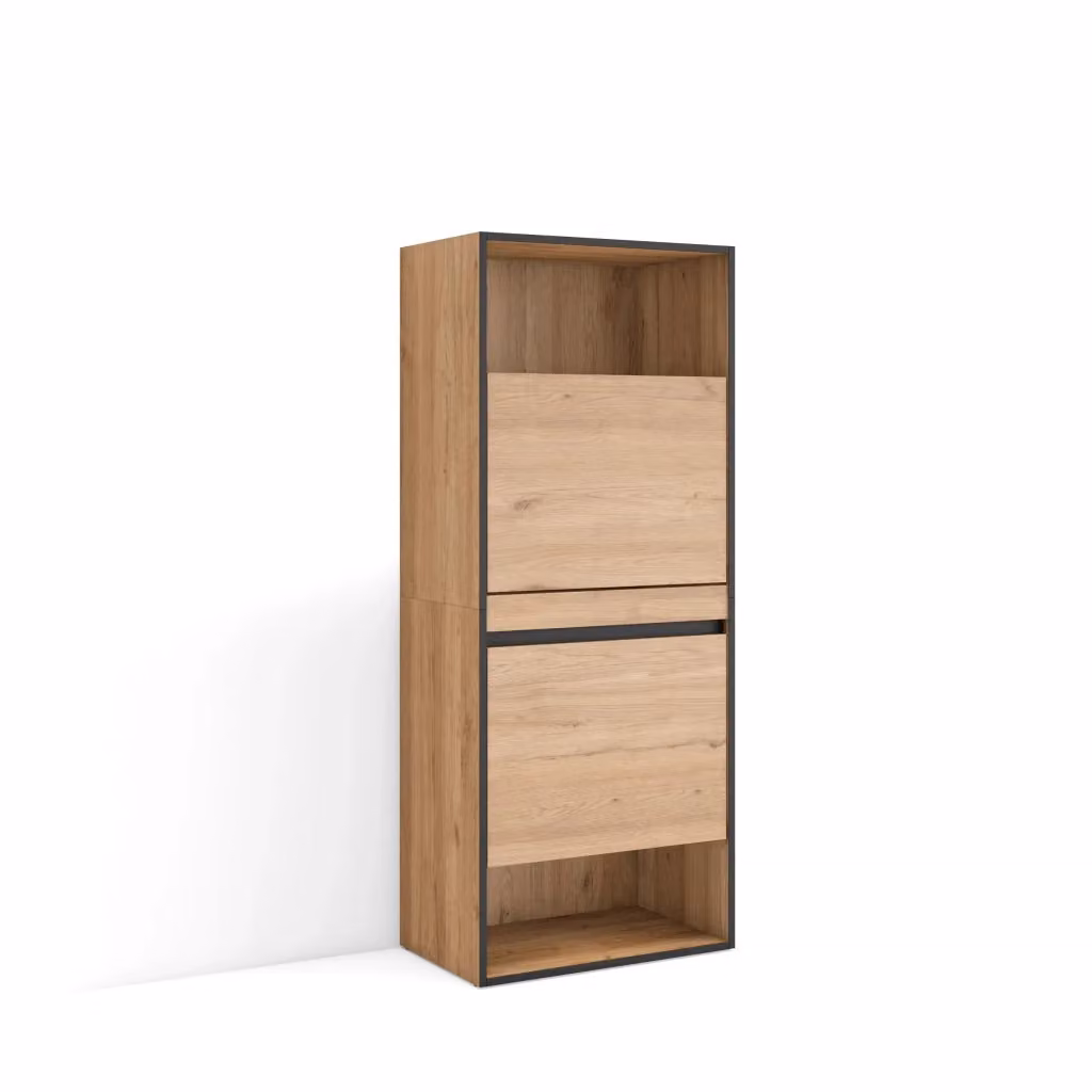 Scarpiera moderna SKRAUT HOME in legno, colore marrone e nero, L: 60 cm, P: 35 cm, H: 145 cm – 2
