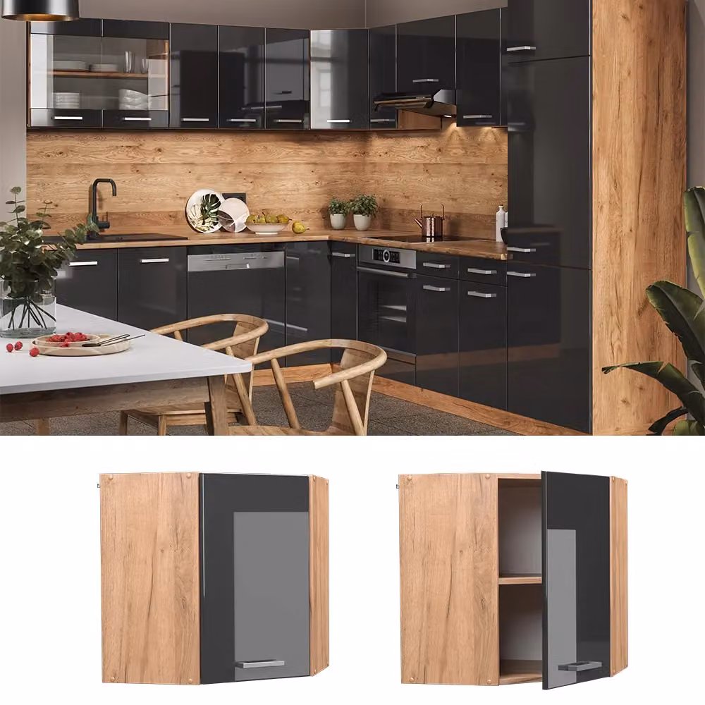 Mobile angolare da cucina Vicco R-Line Antracite lucido e Rovere, L: 57 cm, P: 31 cm, H: 60 cm – 2