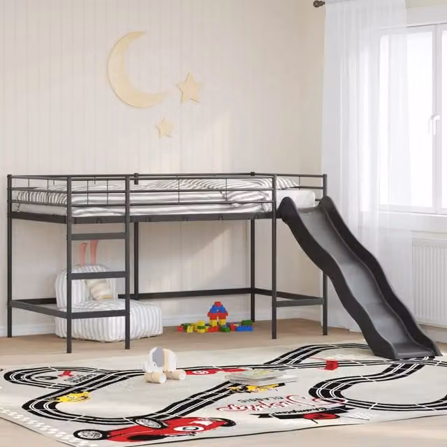 Letto loft per bambini con scivolo Tinta unita Nero e antracite 42020779