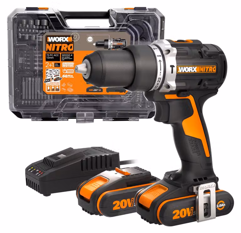WORX WX352.4, trapano avvitatore a batteria da 20V, motore brushless, 60 Nm