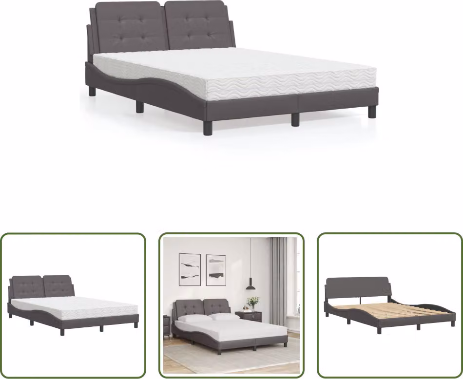 The Living Store Letto con materasso grigio 140x200 cm in ecopelle