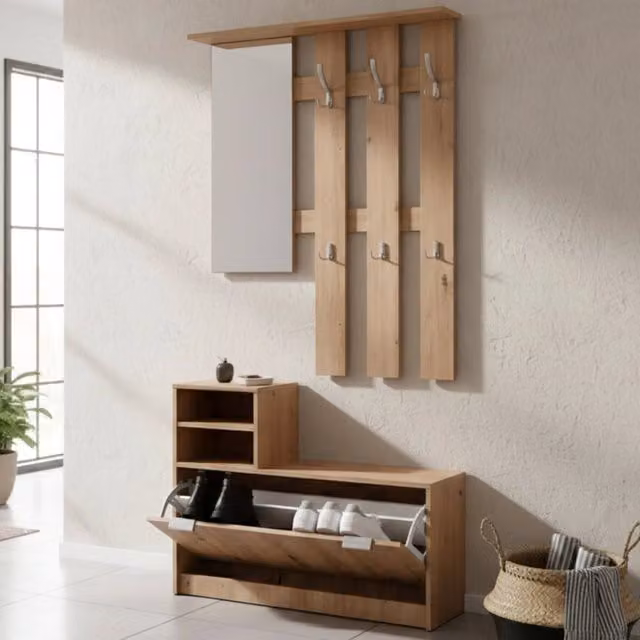 Mobile da ingresso Tonengo con specchio DMORA, colore Marrone Rovere Nodi, L: 100 cm, P: 29 cm, H: 191.5 cm