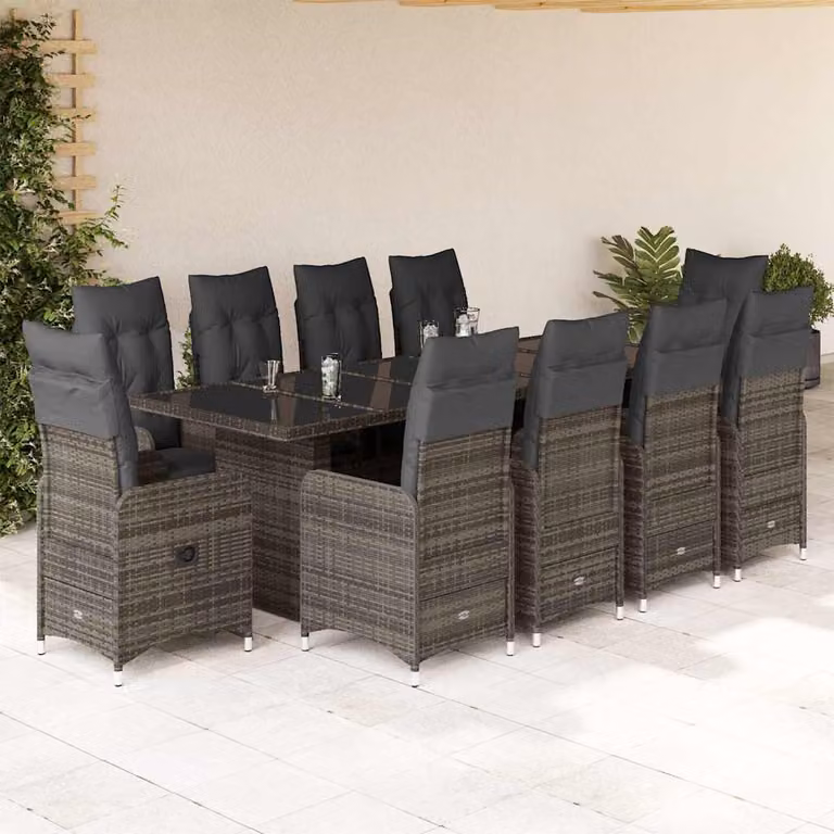 Set Bistrò da Giardino e Balcone vidaXL 11 pz in Polyrattan e Metallo con Cuscini Grigio