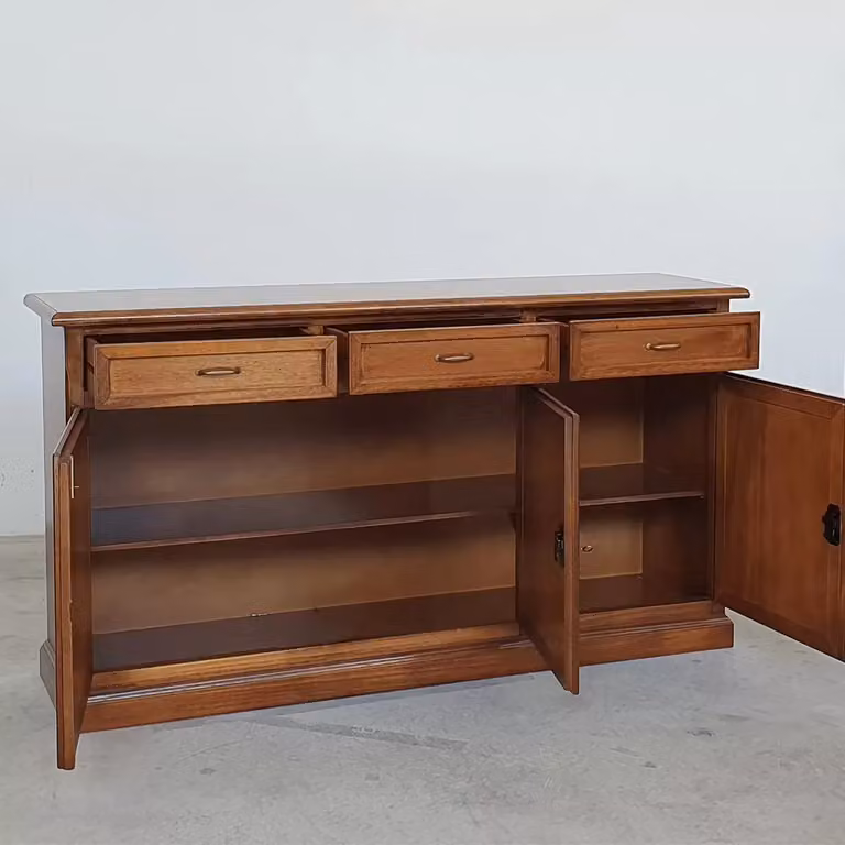 Madia credenza stile arte povera con 3 porte e 3 cassetti in noce bassano Mobili 2G L: 156 cm, P: 42 cm, H: 85 cm