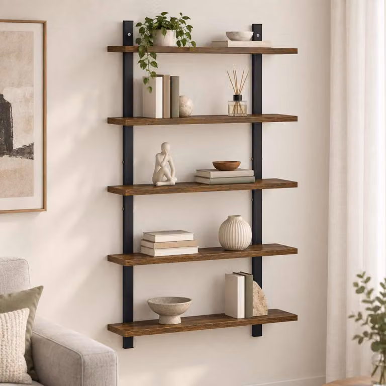 Scaffale da parete moderno vidaXL in rovere color marrone, L 60.5 cm x P 13.5 cm x H 102.5 cm