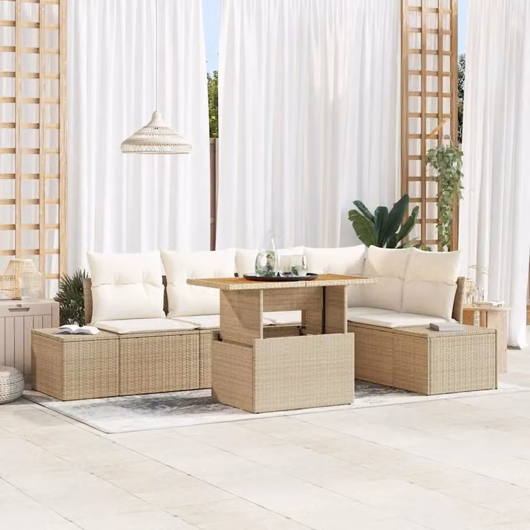 Set da pranzo da giardino moderno vidaXL in legno di acacia e rattan beige per 6 persone