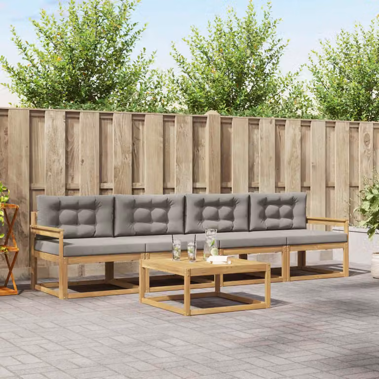 vidaXL Set di mobili da esterno 4 pezzi in legno di acacia con cuscini, Bianco e Grigio Chiaro