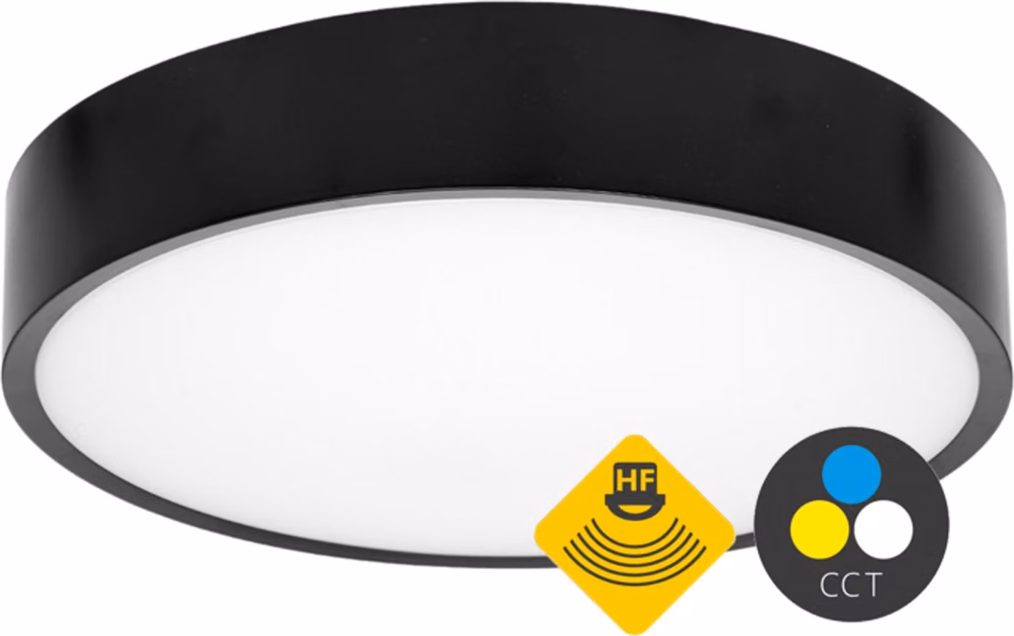 Ecolite CCT Nero Plafoniera LED rotonda 25W con sensore di movimento WMAT350/HF-25W/CR