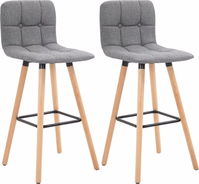 Set di 2 sgabelli da bar Minimal imbottiti con schienale e poggiapiedi grigi L: 41.5 cm, P: 47 cm, H: 97.5 cm