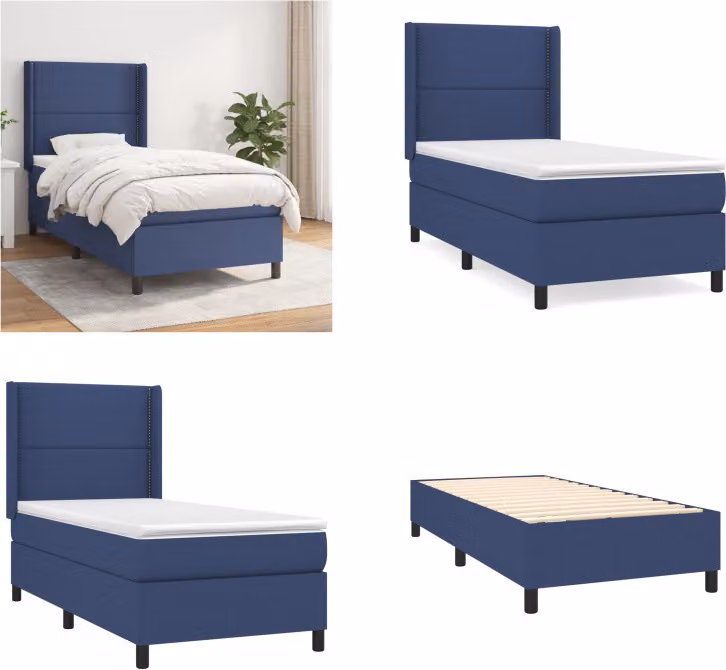vidaXL Letto a molle con materasso in tessuto blu 100x200 cm - Letto a molle - Boxspringbetten - Bett - Schlafzimmermöbel