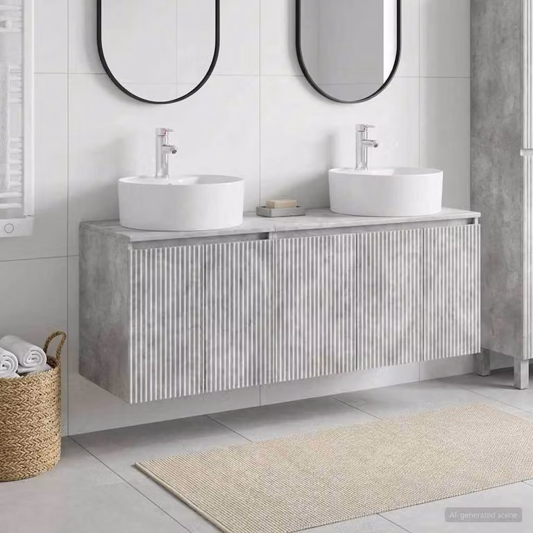 Set di 3 mobili da bagno moderni vidaXL in MDF grigio, comprensivo di mobile lavabo e pensili, L: 161,5 cm, P: 44,5 cm, H: 82 cm