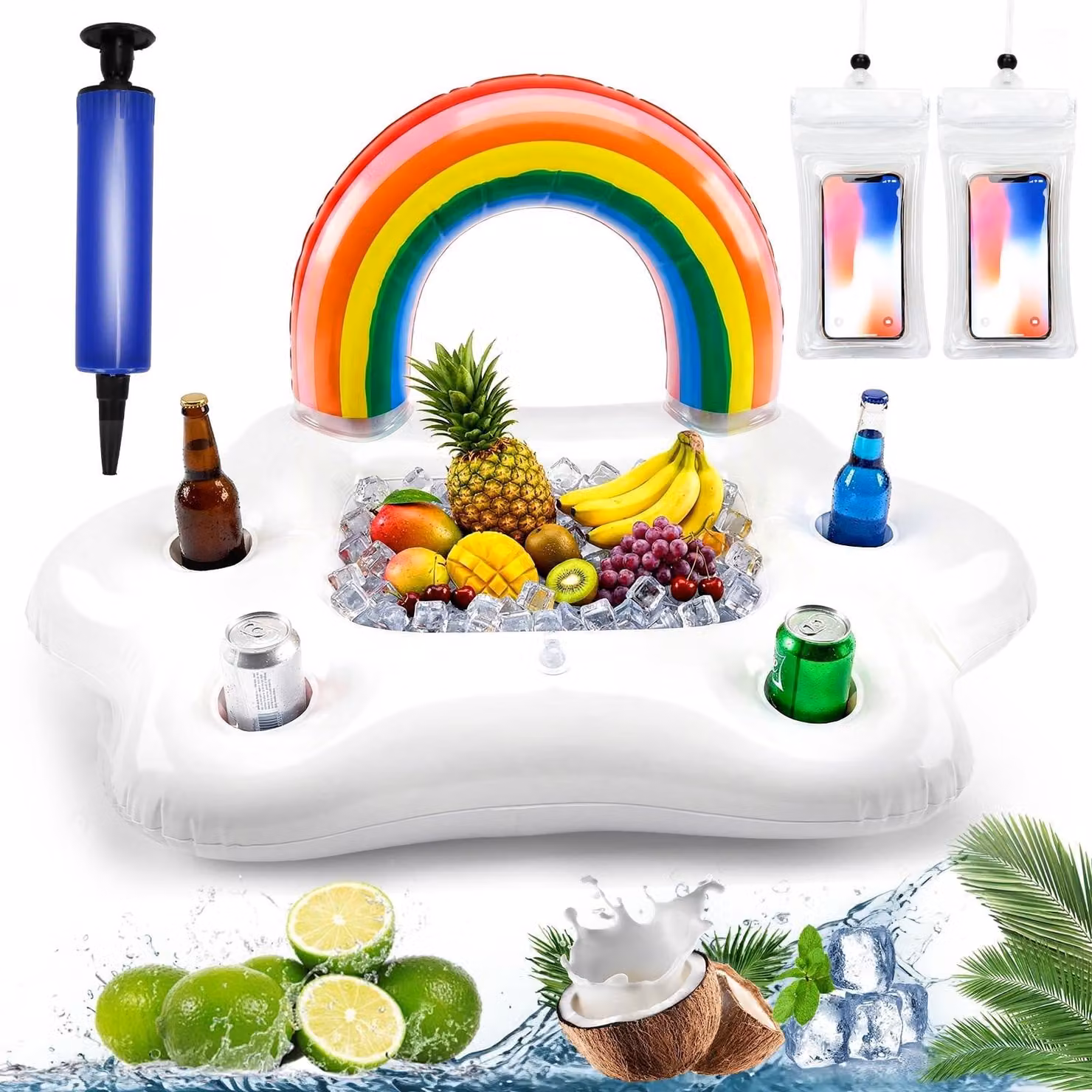 Solidchoice - Portabicchieri gonfiabile per piscina con custodia per telefono e pompa ad aria
