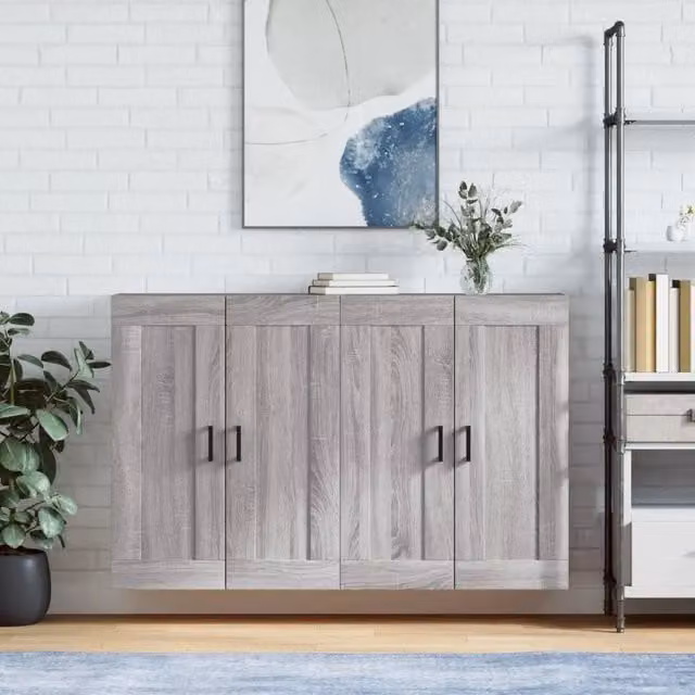 Set di 2 armadietti da parete vidaXL in legno e metallo, colore grigio, design moderno per bagno