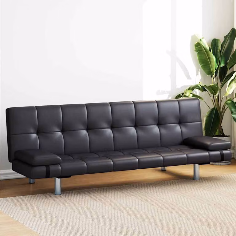 vidaXL Divano Letto con 2 Cuscini in Similpelle Regolabile Nero