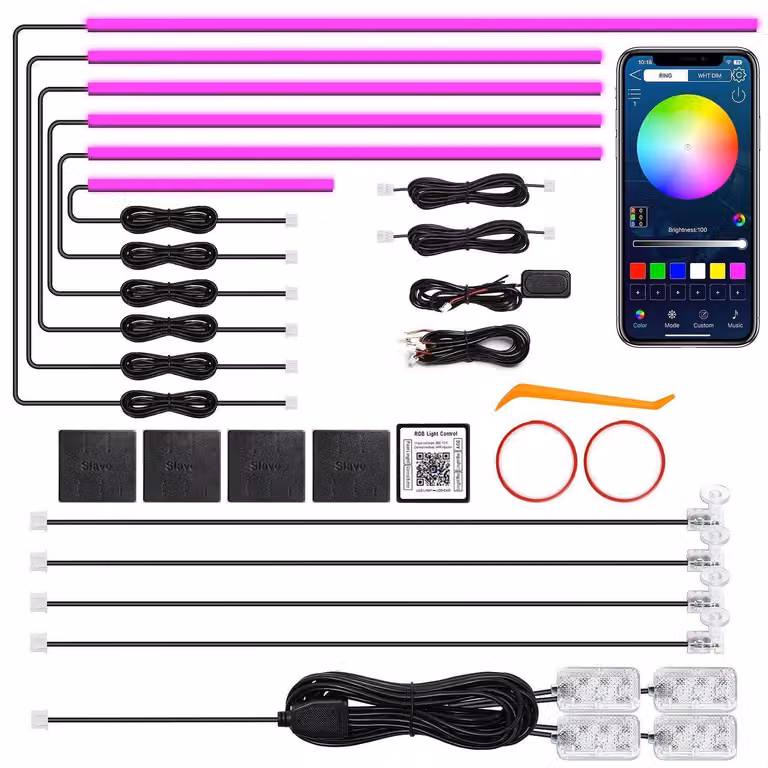 Illuminazione interna per auto a LED, acrilico RGB 14-in-1, con controllo tramite app e sincronizzazione musicale, 612 LED, lunghezza 4,45 metri