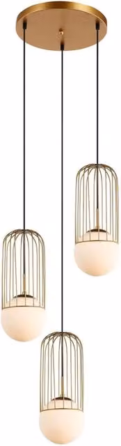 Lampadario a sospensione moderno Italux Matty in metallo e vetro oro/ottone e bianco con 3 luci E27, regolabile in altezza e dimmerabile