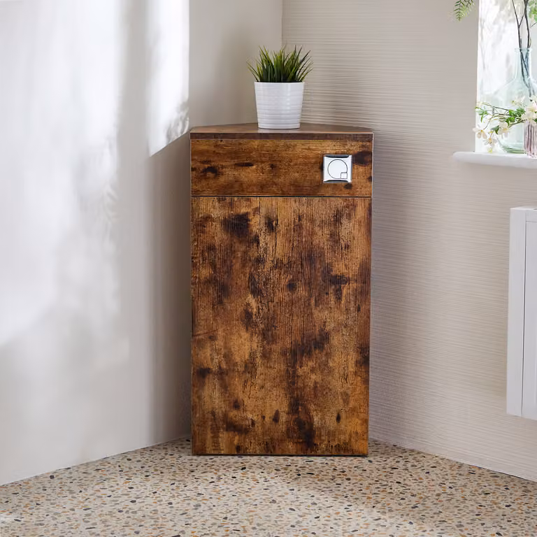 Unità WC Angolare in Rovere Scuro con Pulsante di Scarico Cromato (Sanitario non Incluso) - Cluo