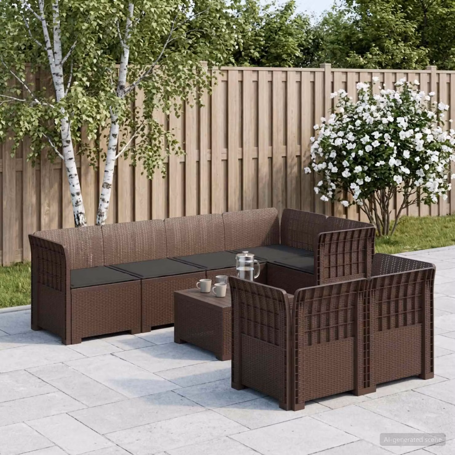 Set da giardino vidaXL a forma di U con 7 posti, design moderno in polyrattan con cuscini inclusi e rivestimenti rimovibili, disponibile in marrone o antracite