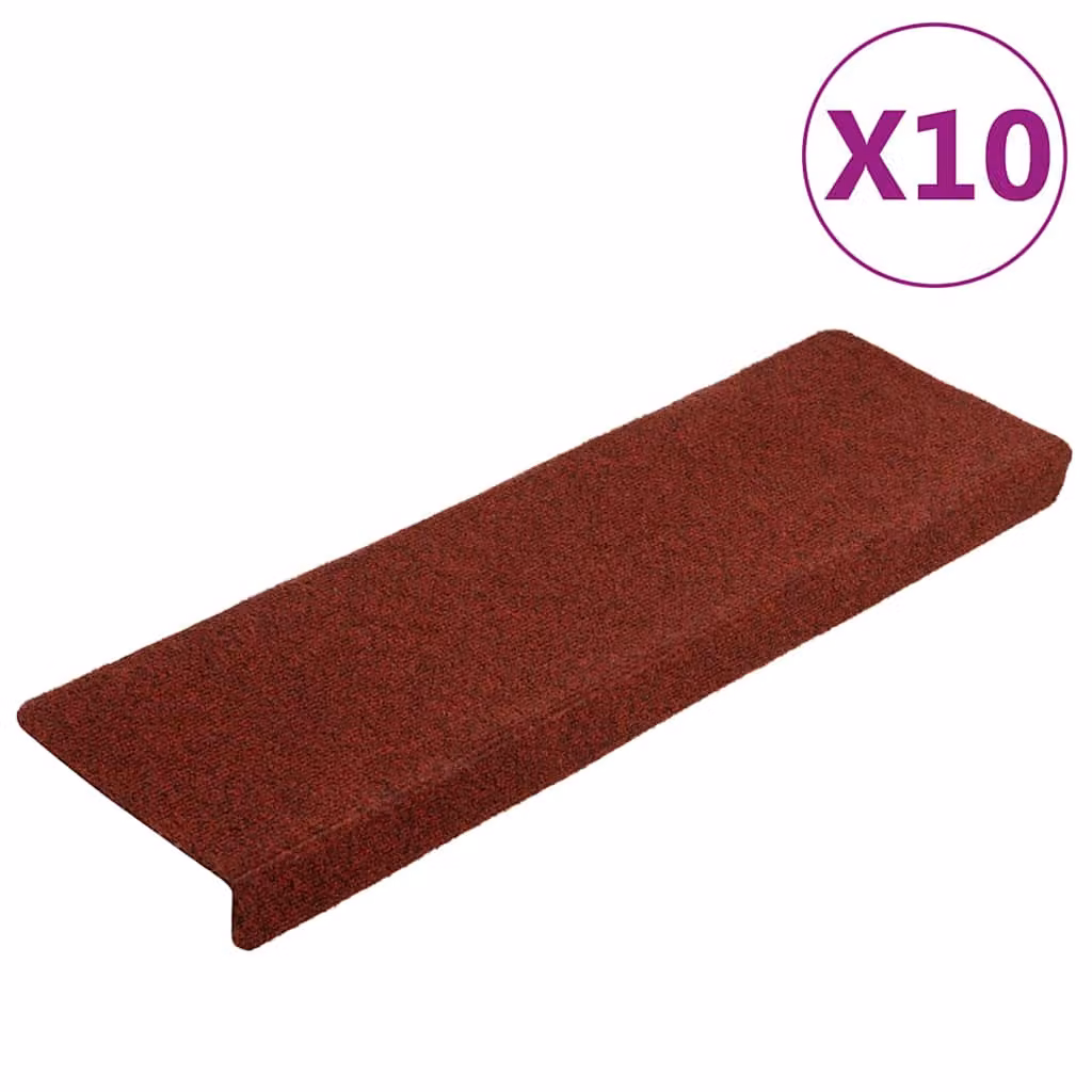 vidaXL Tappetini per scale autoadesivi 10 pz 65x21x4 cm Bordeaux Rosso