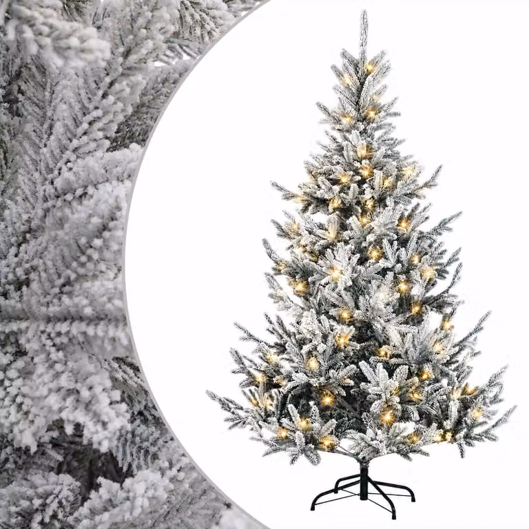 Albero di Natale Artificiale Moderno vidaXL Verde con 150 LED Bianco Caldo e Rami Pieghevoli in PVC e Metallo, Altezza: 120 cm