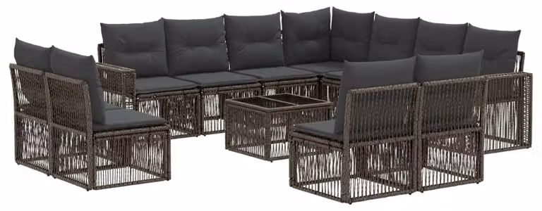 Set Divano da Giardino 12 pcs Grigio e Grigio Scuro polyrattan