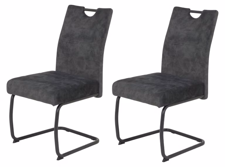 Set di 2 sedie da pranzo, rivestite in velluto, colore antracite, seduta XL, capacità massima di 140 kg