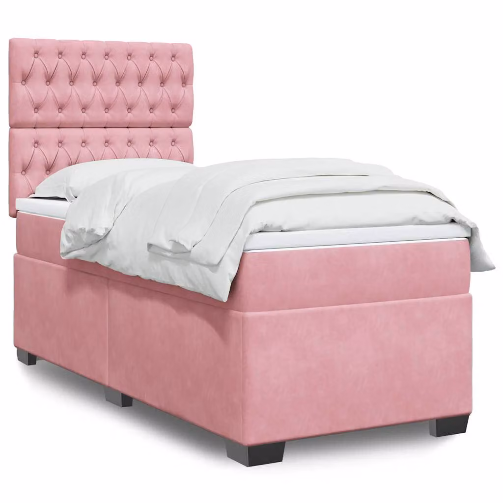 vidaXL Giroletto a Molle con Materasso Ibrido in Velluto Rosa e Bianco, L/P/H: 80 x 200 cm