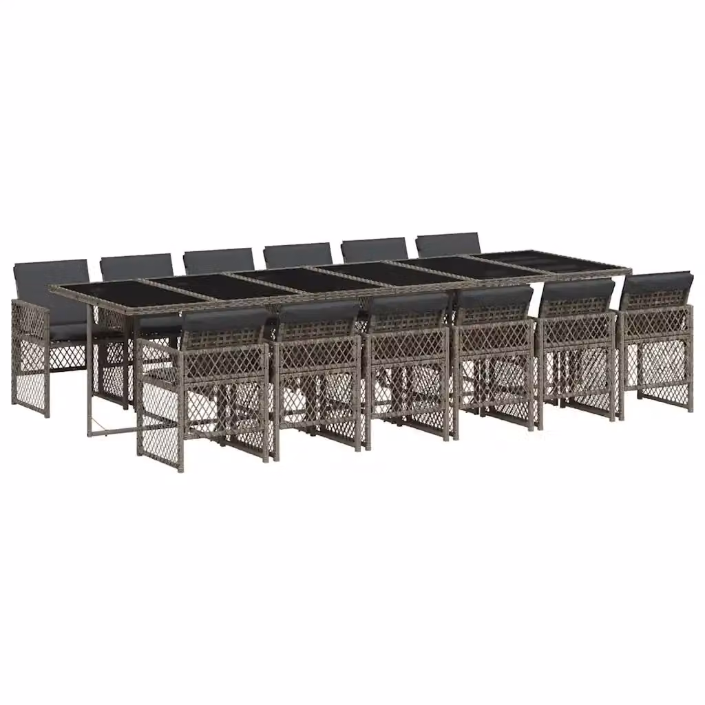 Set da pranzo da giardino vidaXL in polyrattan grigio con cuscini e tavolo in vetro per 13 persone – 2